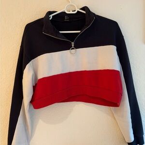 Colorblock Cropped Half-Zip Sweater
